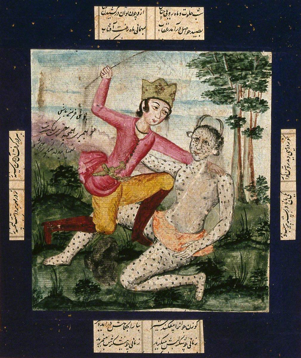 A Persian Man Beats a Div (Demon) with a Stick | Art UK